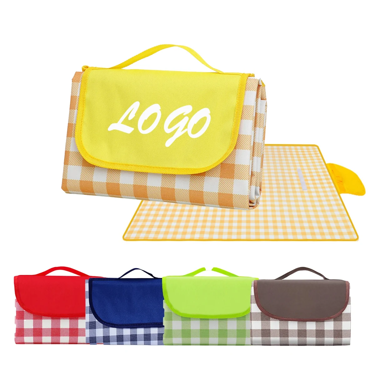 MOQ 30 Foldable Plaid Picnic Mat 79"L x 60"W, custom BBQ set with logo imprint 1