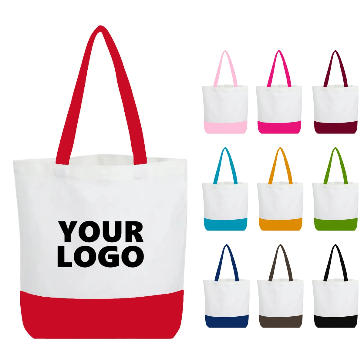 Two Tone Canvas Shopping Tote Bag, custom tote bag with logo imprint 1