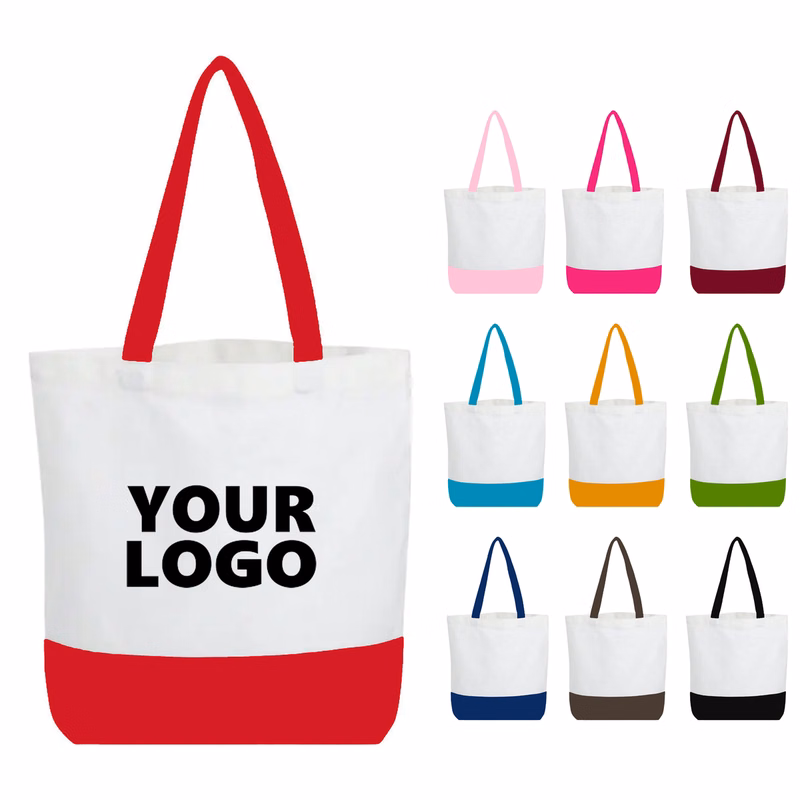 Two Tone Canvas Shopping Tote Bag