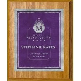 7" x 9" Oak Finish Plaque with a Purple/Silver Victory Sunray Plate 1
