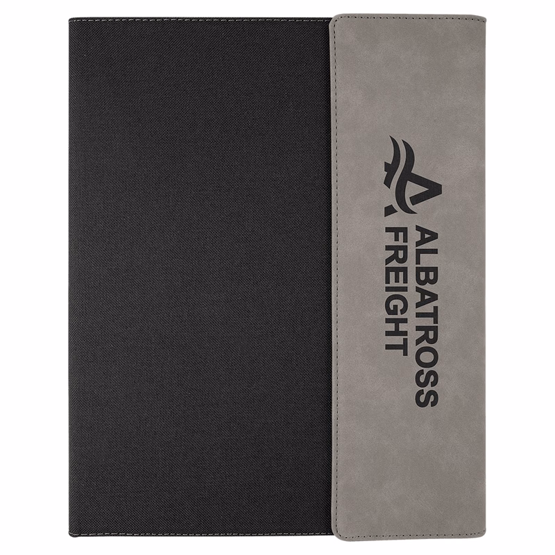 9 1/2" x 12" Gray/Black Leatherette Canvas Portfolio W Notepad