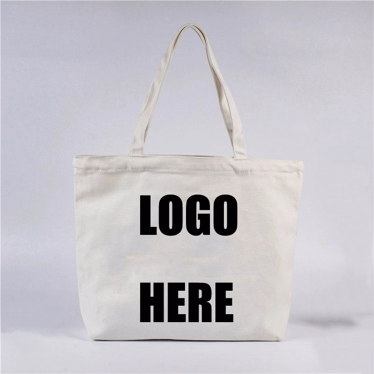 Custom White Canvas Tote with Zipper