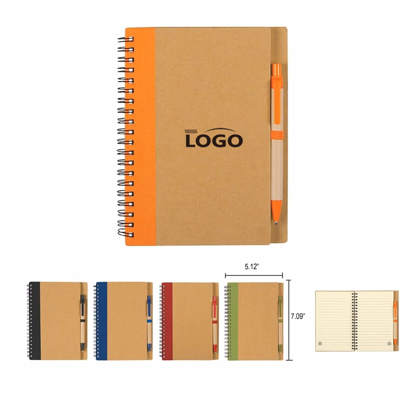 Eco-Inspired Soft Cover Kraft Spiral Notebook With Pen MOQ50