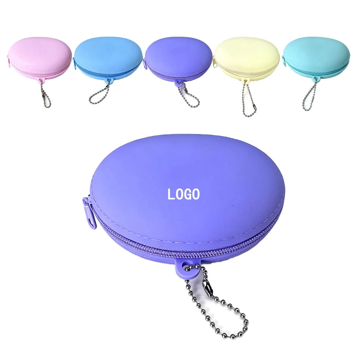 Custom Oval Silicone Zipper Coin Pouch With Ball Chain 1