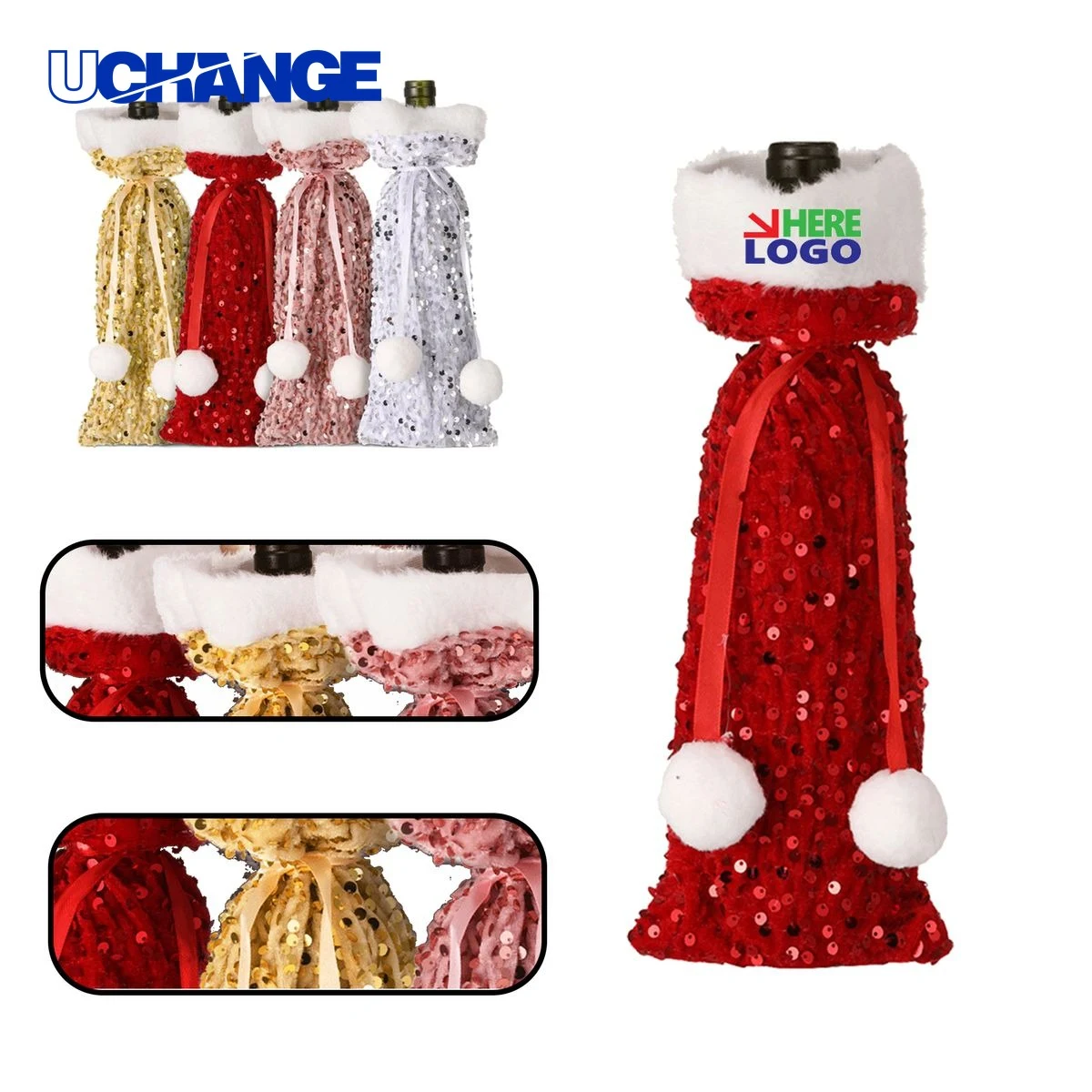 Holiday Sequin Bottle Holder Sleeve 1