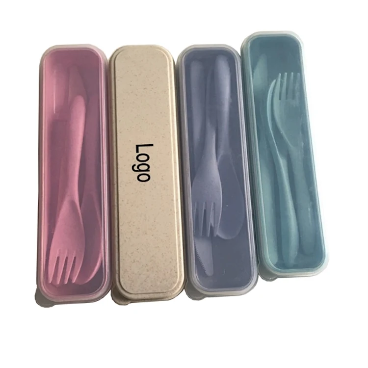 3 Pcs Set Portable Wheat Straw Tableware 1