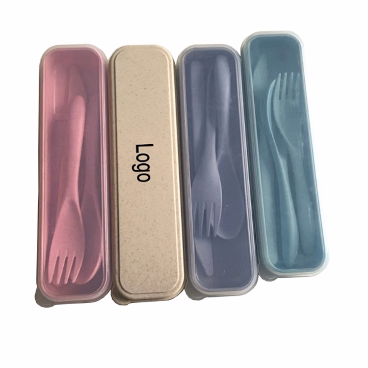 3 Pcs Set Portable Wheat Straw Tableware