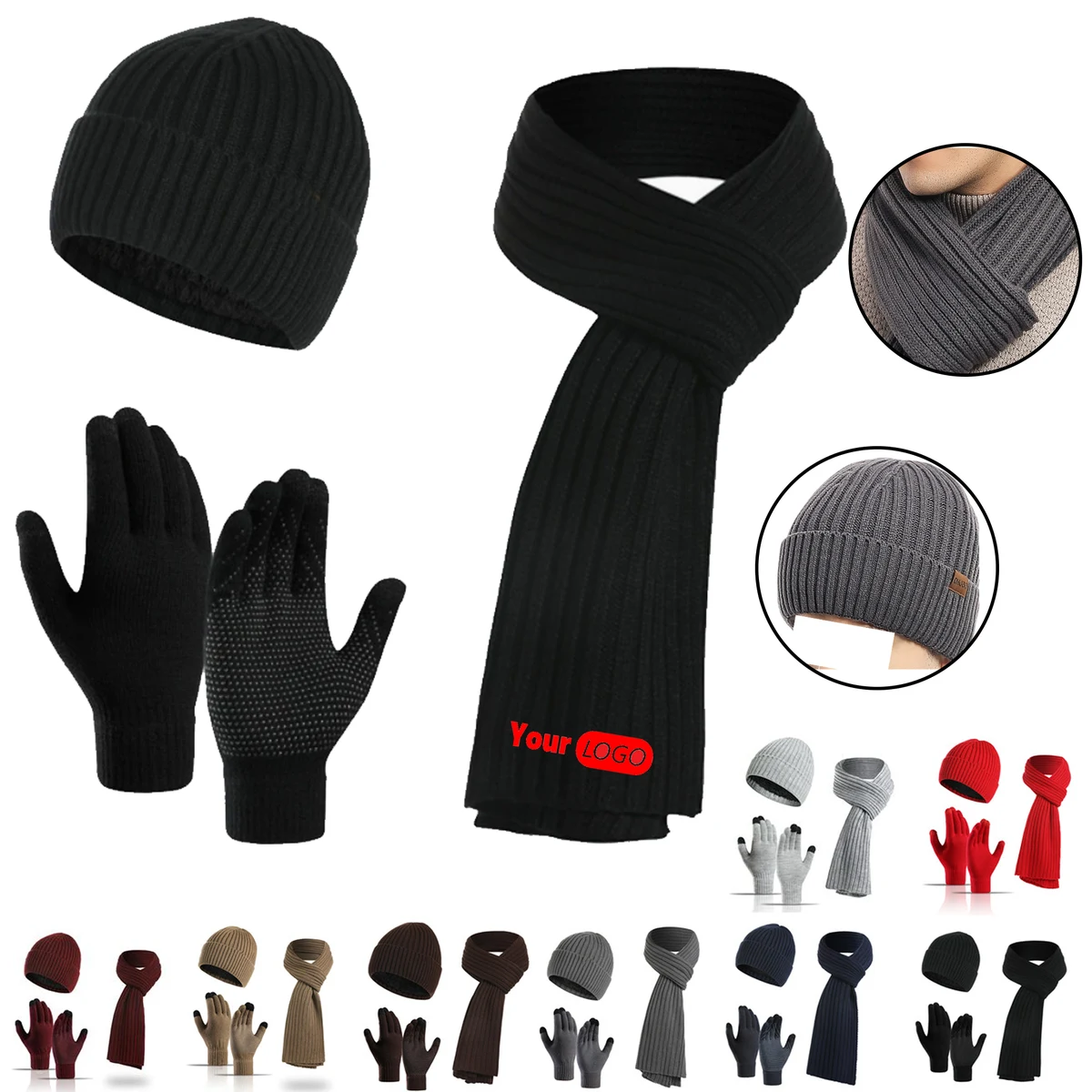 Hat, Scarf & Touchscreen Gloves Combo Gift Set 1
