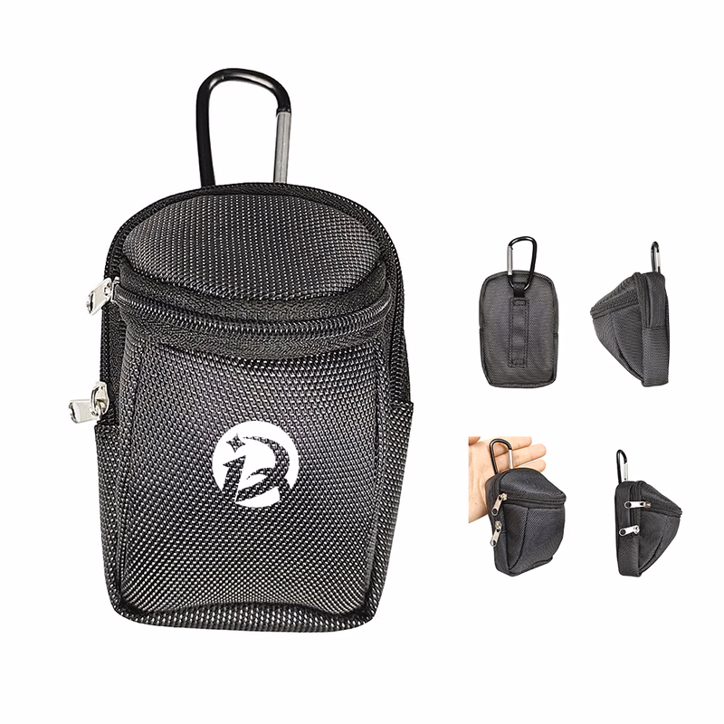 Golf Ball Holder Pouch with Carabiner and Dual Zippers