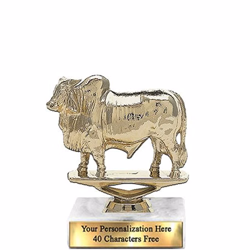 Trophy: 7", 2x3 white marble base, Brahma Bull Gol