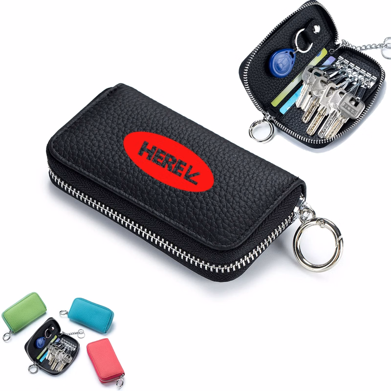 2 in 1 Genuine Leather Key Holder with 2 Card Slot