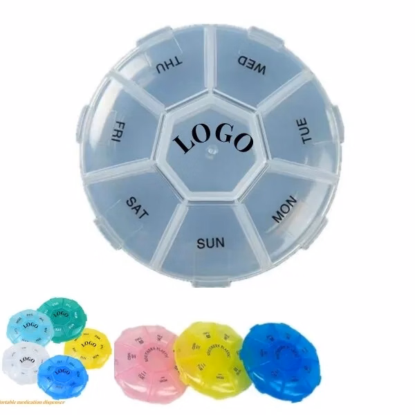 Mini portable round weekly pill storage box