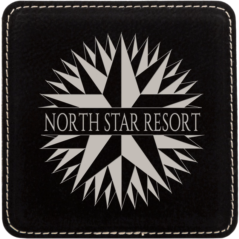 4" x 4" Square Black/Silver Leatherette Coaster