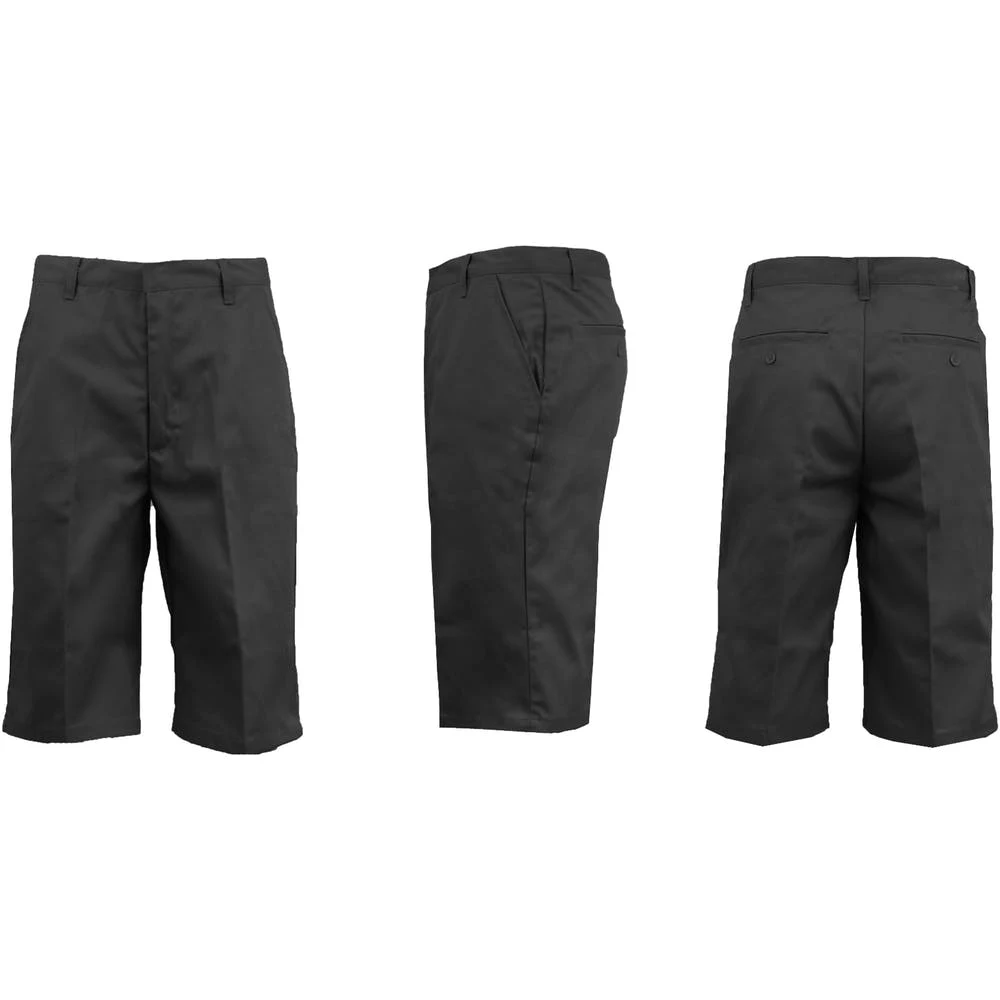 Men's Uniform Shorts - Sizes 30-42 Black Flat Front Twill 1
