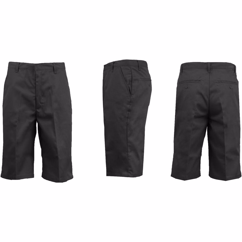 Men's Uniform Shorts - Sizes 30-42 Black Flat Front Twill