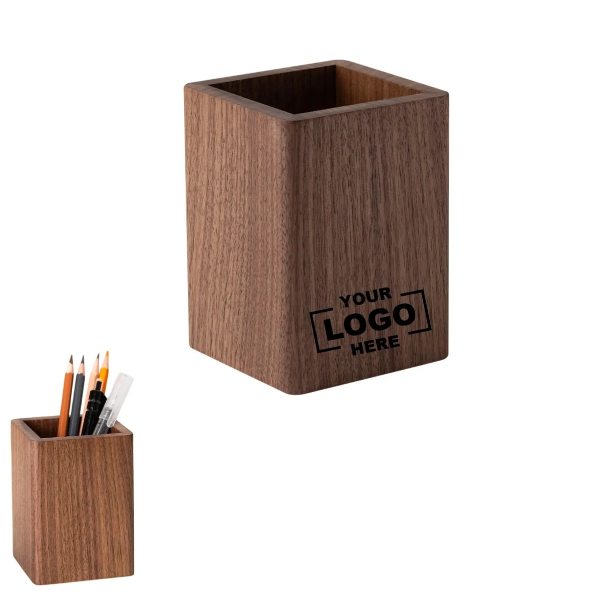 Solid Black Walnut Multifunctional Storage Pen Holder 1