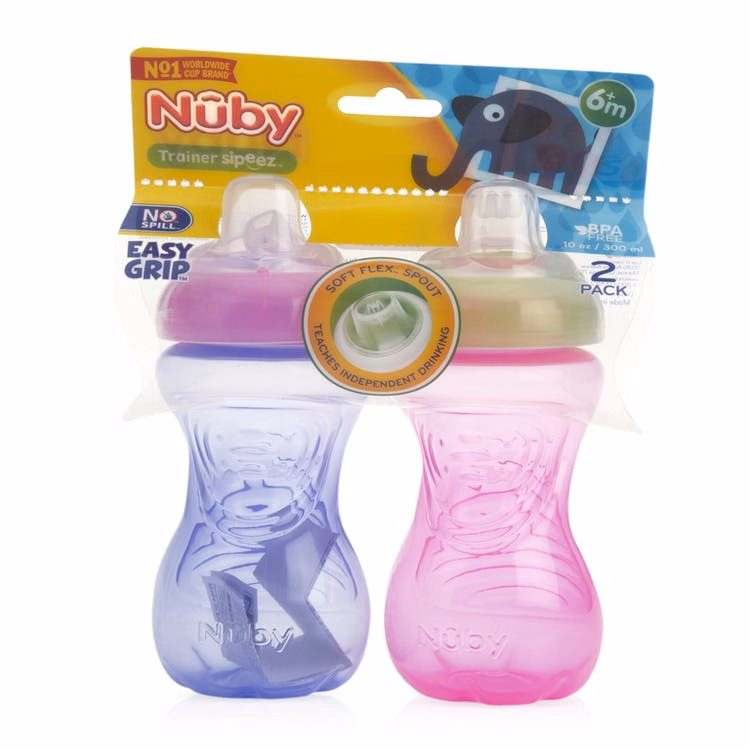 Nuby Easy Grip Trainer Cups - 2 Pack 10 oz Pink/Purple
