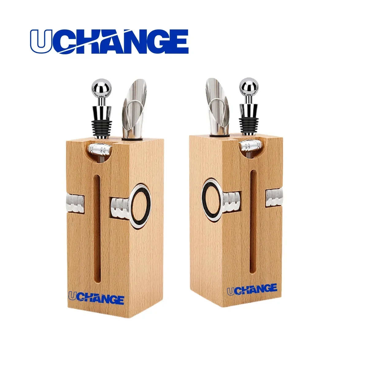 Bamboo Wine Tool Set With Corkscrew Stopper Pourer 1