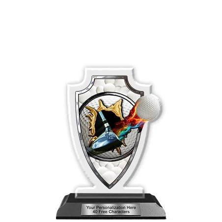 Acrylic Trophy: 6" Arrow Head, Golf Ball Design, 3 1