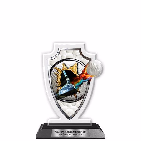 Acrylic Trophy: 6" Arrow Head, Golf Ball Design, 3