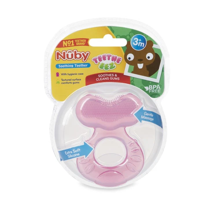 Nuby Silicone Teethe-eez Teethers - 3M+ Pink Hygienic Case 1
