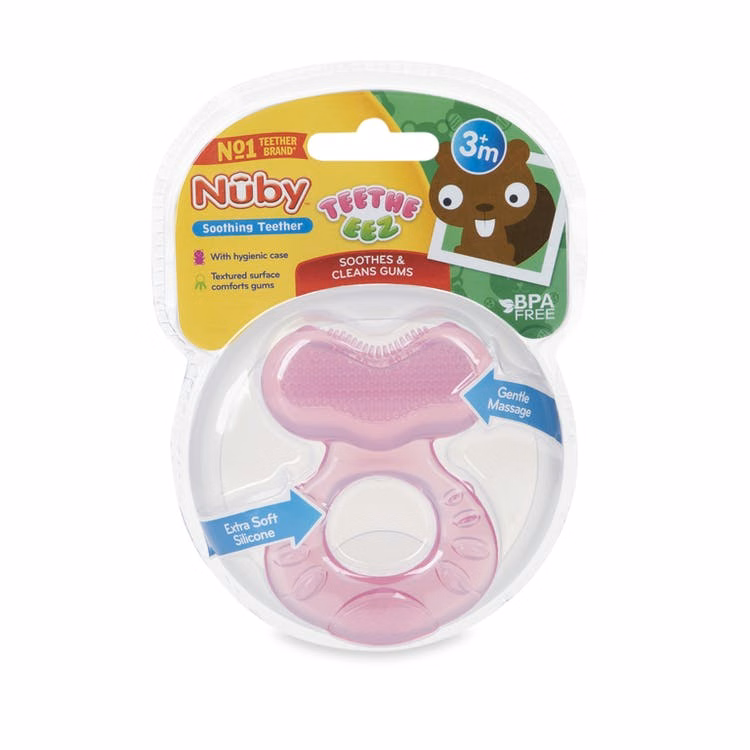Nuby Silicone Teethe-eez Teethers - 3M+ Pink Hygienic Case