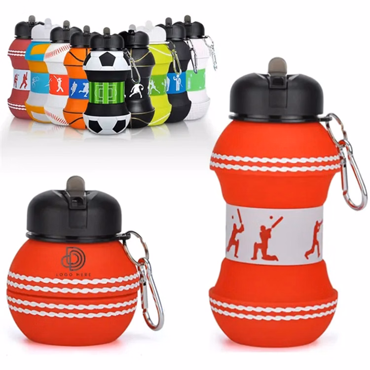 Clip-On Collapsible Silicone Baseball Water Bottle