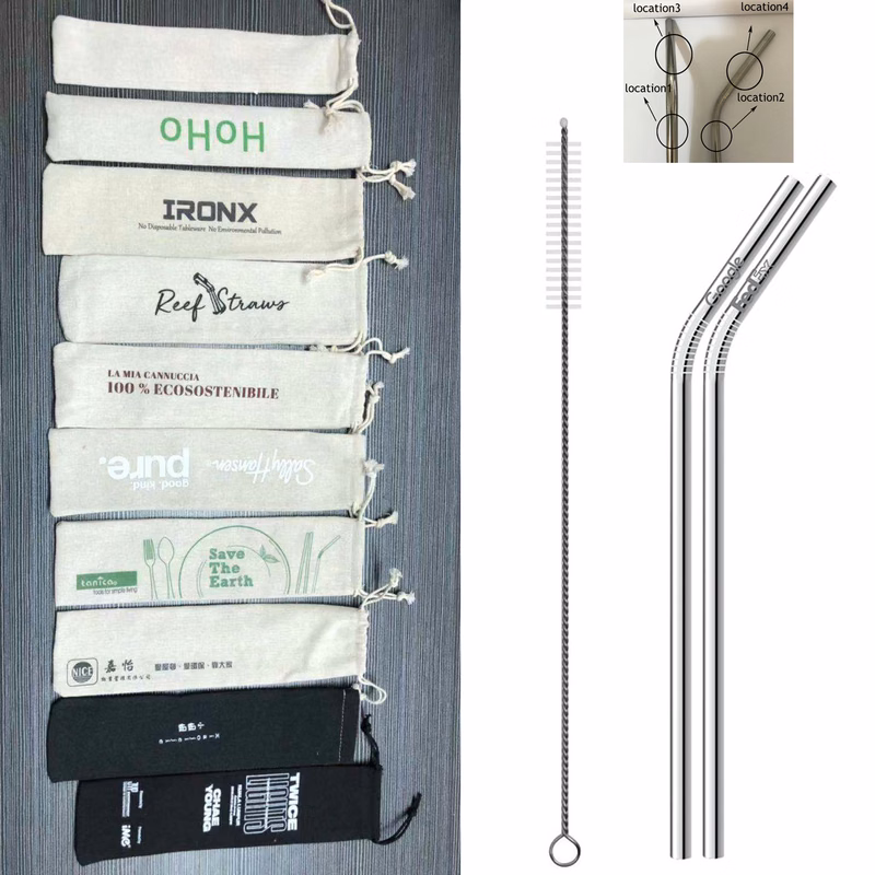 Straws Set with Burlap Bag 304 Stainless Steel Bent