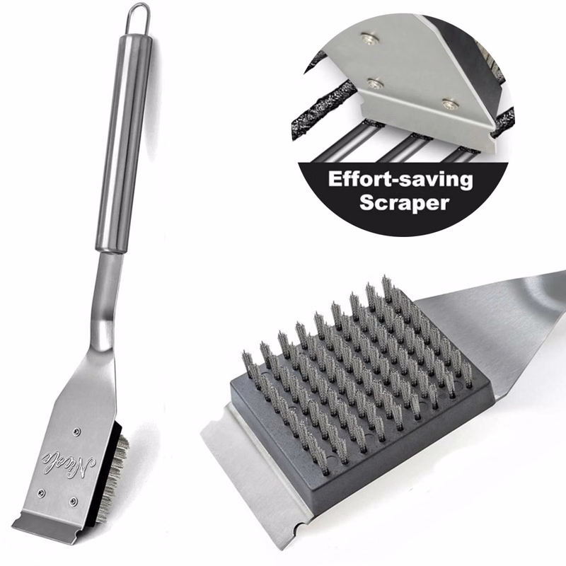 Stainless Steel BBQ Grill Cleaning Brush w/ Scraper