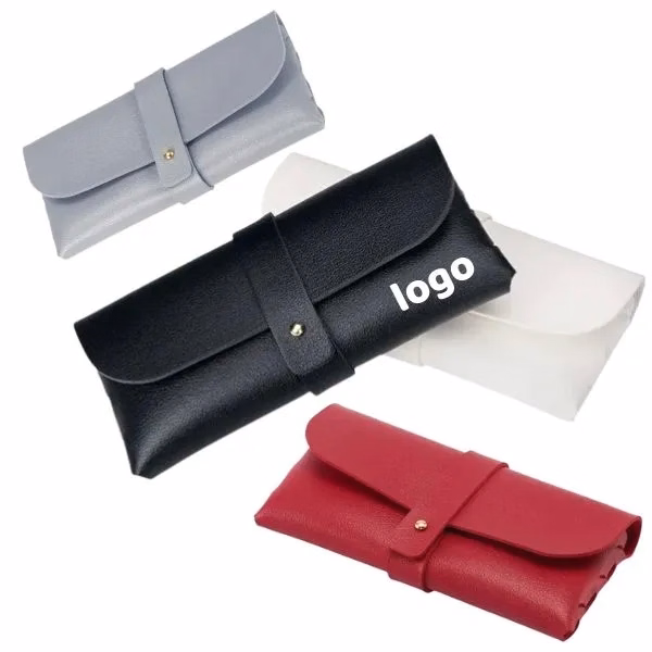 Black Leather Eyeglasses Holder - PVC Buckle Protective Case