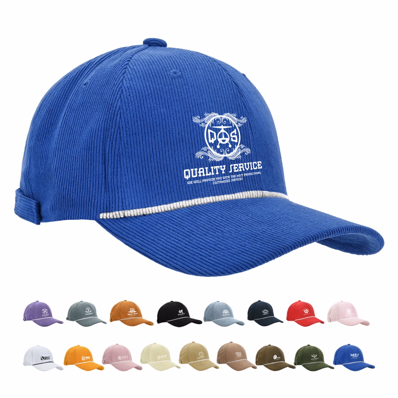 6 Panel Embroidery Corduroy Baseball Cap With Rope