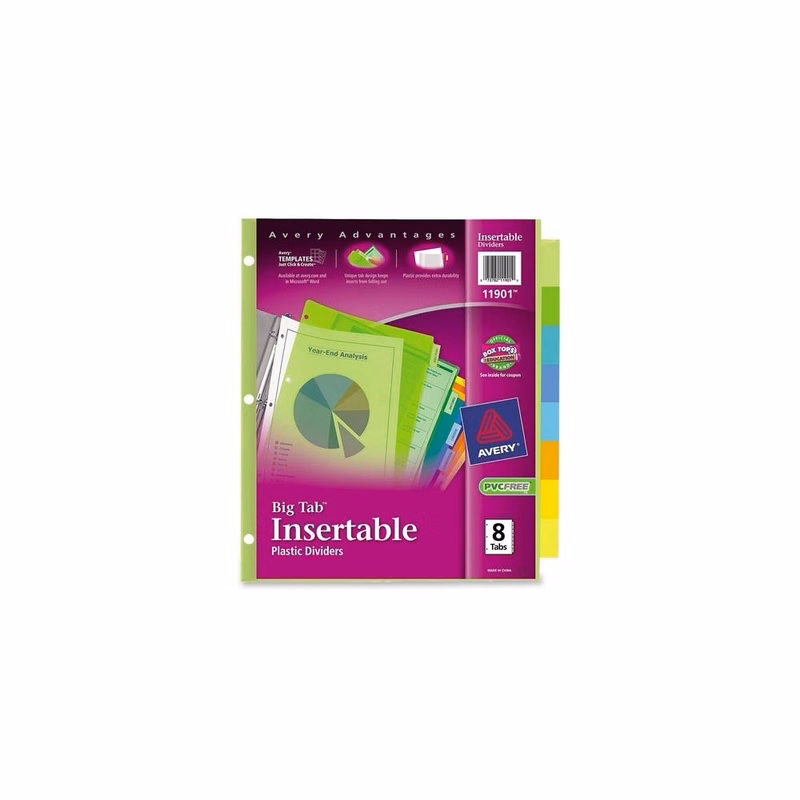 Big Tab Index Dividers - 8 Tabs Plastic Multicolor