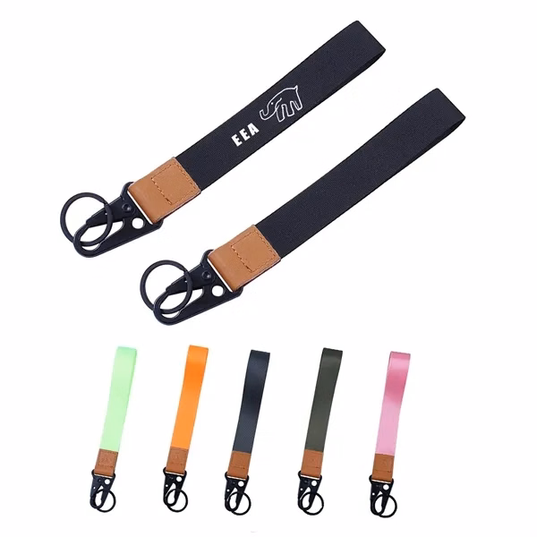 Custom Leather Key Wrist Strap with Metal Clasp and Clip — Portable Keychain