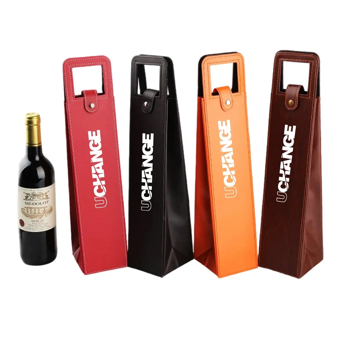 PU Leather Single Bottle Wine Tote With Handle Slot 1