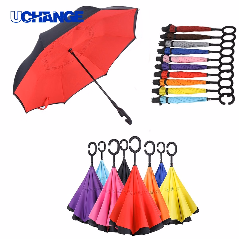 Pure Color Windproof UV Inverted Reverse Umbrella