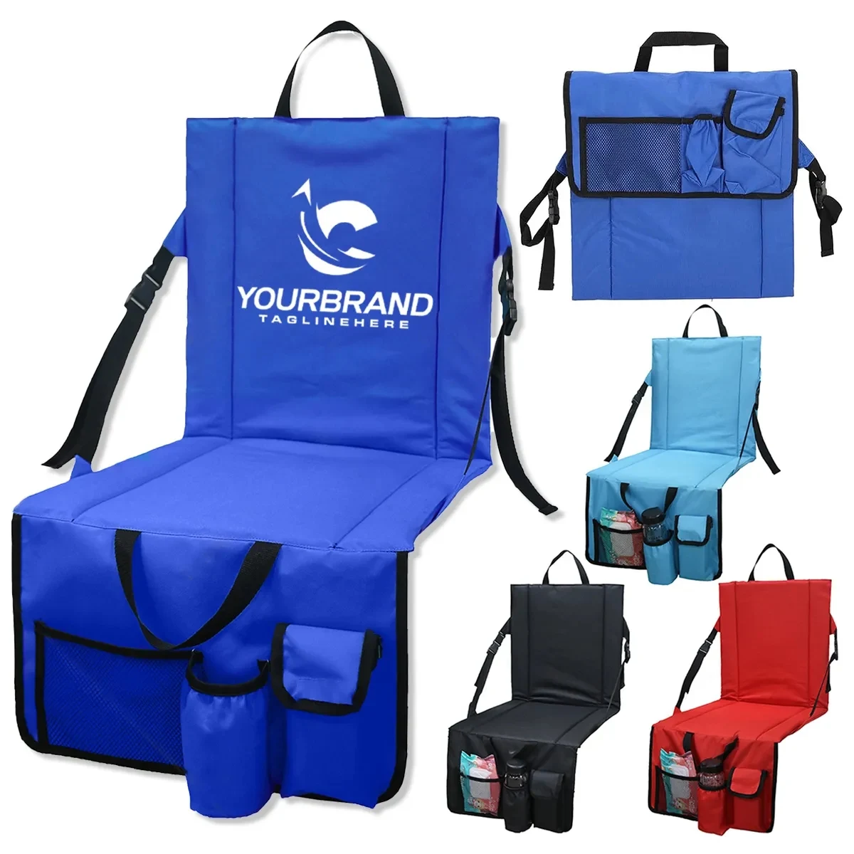 Folding Stadium Seat Cushion With Back Support Cup Holder 1