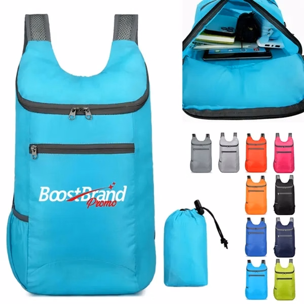 Custom Compact Foldable Lightweight Backpack with Zipper — Travel & Event Giveaway