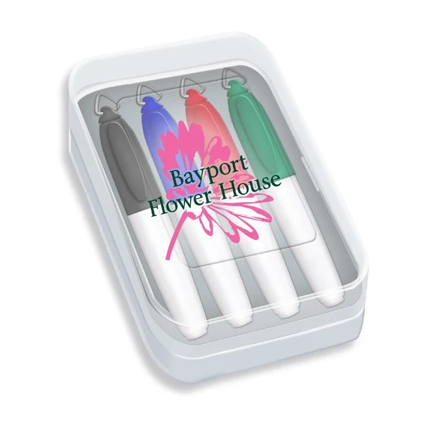 Four Pack of Mini Dry Erase Markers in Clear Plastic Case 1