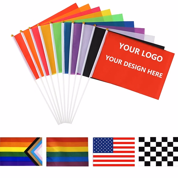 MOQ100 Full Color Custom Hand Held Stick Flag Rush Service