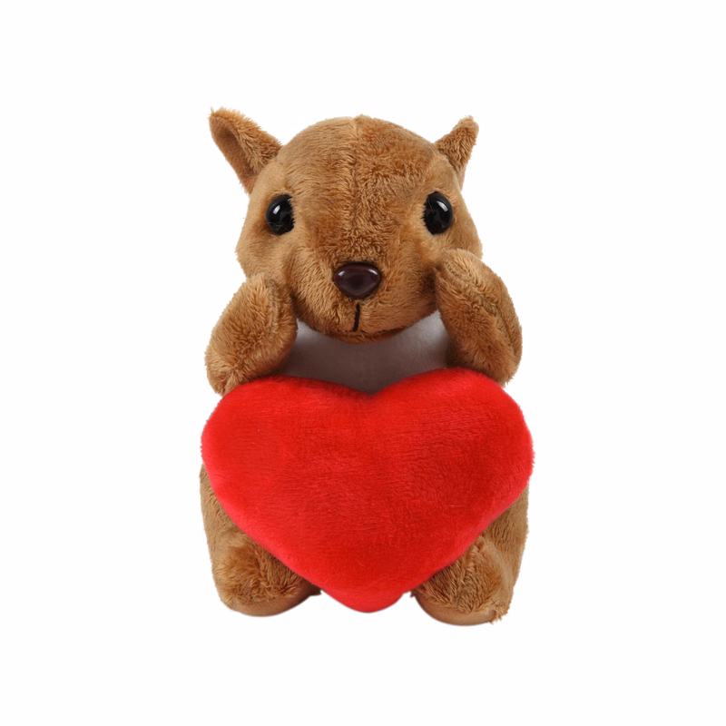 Soft Plush Sitting Squirrel Holding a Red Heart