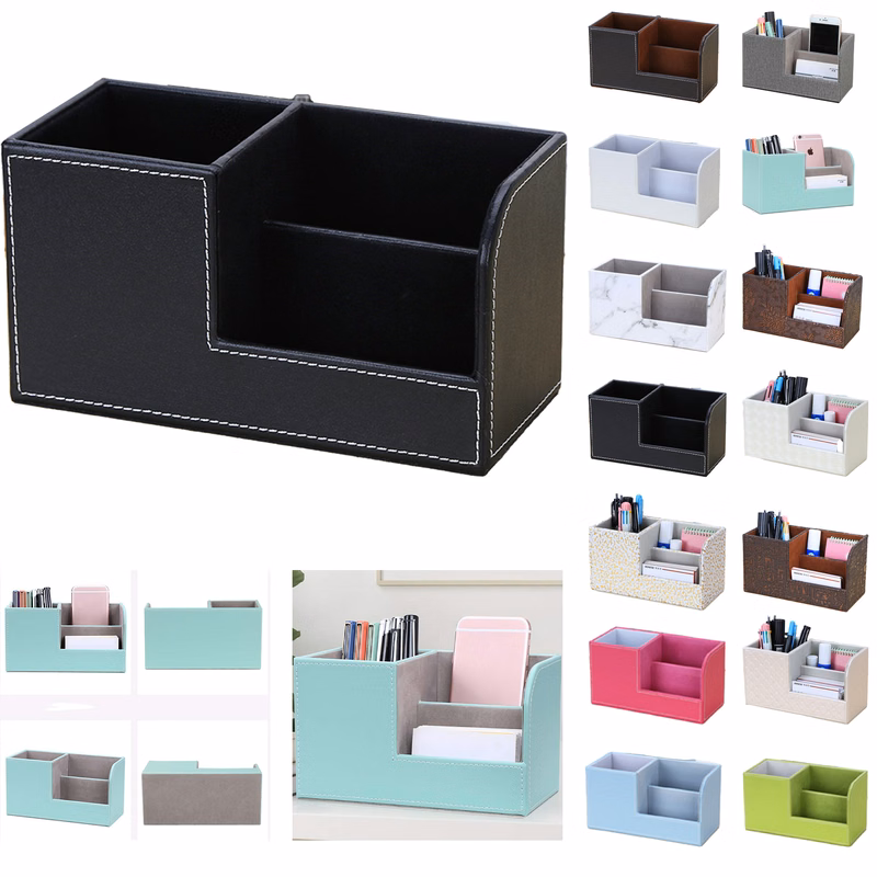 Multi-Function Leather Desk Stationery Organizer