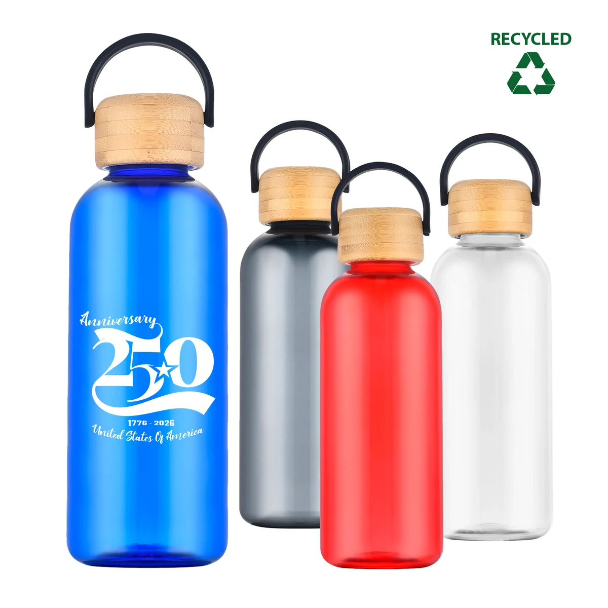 21 oz. Recycled PET Water Bottle with Bamboo Lid & Carry Handle 1