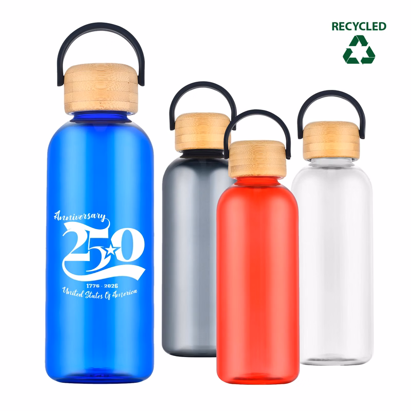 21 oz. Recycled PET Water Bottle with Bamboo Lid & Carry Handle