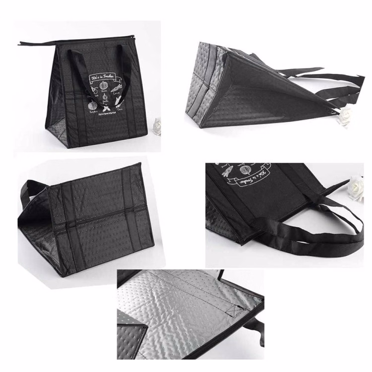 Non-Woven+aluminum Film Material Cooler Bag/Lunch Bag 16"*12"6" In Black Coloe