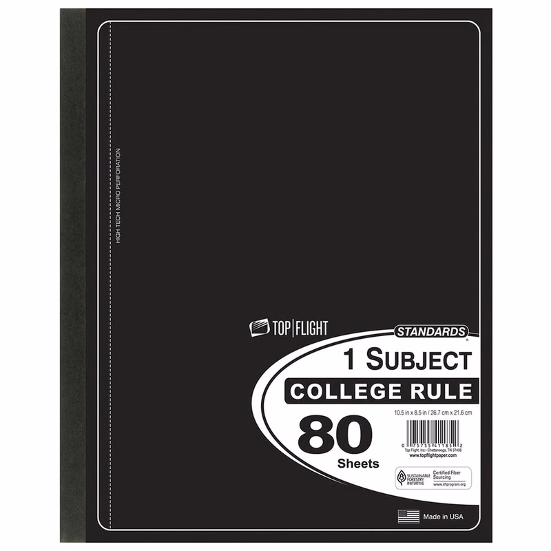 1 Subject Hinged Notebook - College Ruled 80 Sheets 5 Colors