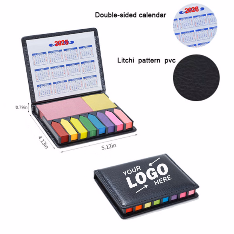 Custom Logo Litchi Pattern PVC Multifunctional Sticky Note Kit With 2026 Double-Sided Calendar