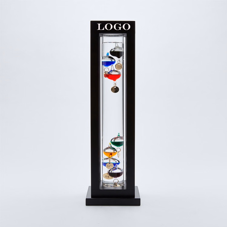 15" Glass Galileo Thermometer in Square Wood Holder
