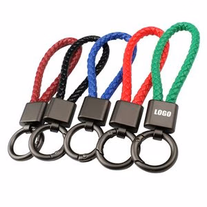 Woven PU Leather Keychain With Metal Buckle