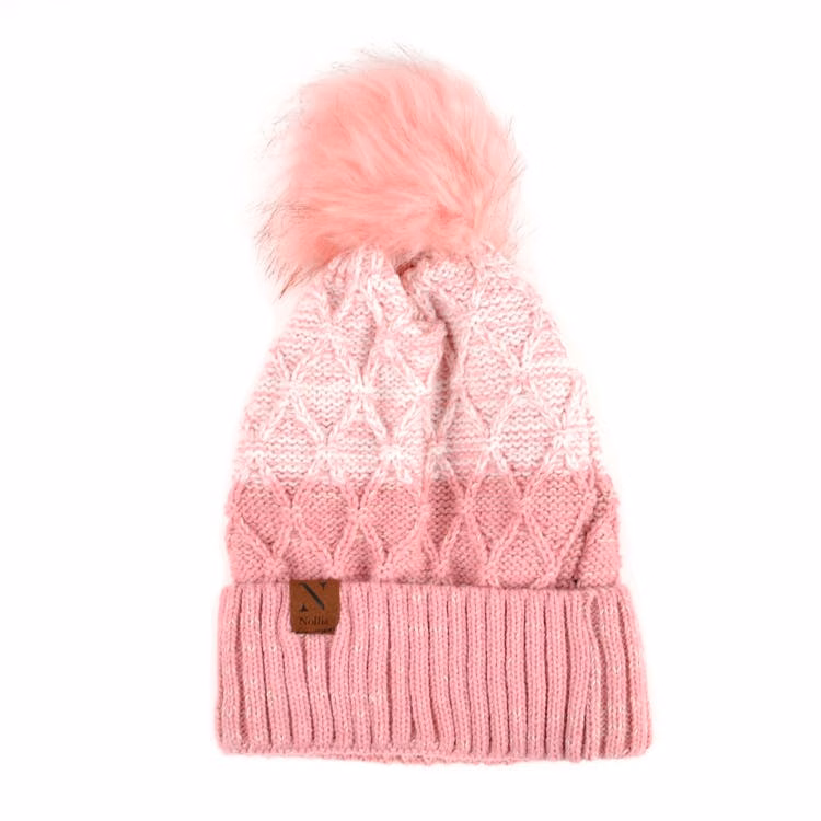 Women's Variegated Knit Winter Hats - Pink Pom-Pom