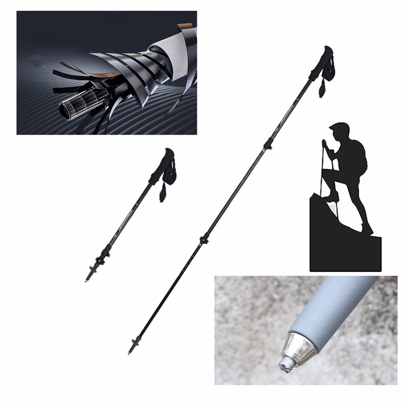 Retractable carbon fiber trekking pole with non-slip grip